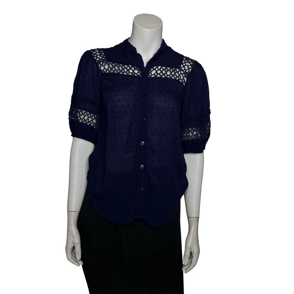 Anthropologie Edme & Esyllte Blouse Women's 4 Swiss Dot Puff Sleeve Crochet